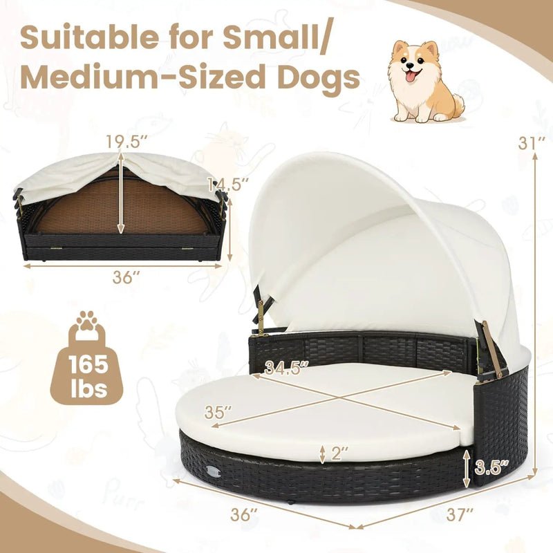 Wicker Dog House with Retractable Canopy & Cushion by DirectDeals