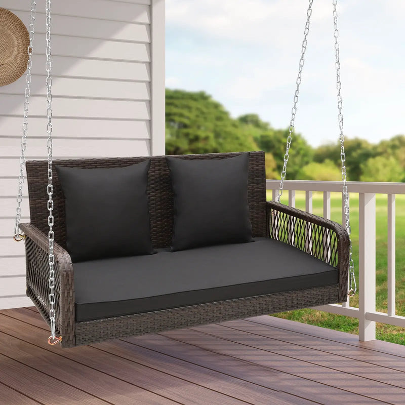 2-Person Outdoor Wicker Porch Swing with Seat and Back Cushions by DirectDeals