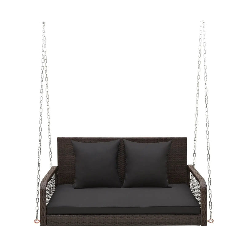 2-Person Outdoor Wicker Porch Swing with Seat and Back Cushions by DirectDeals
