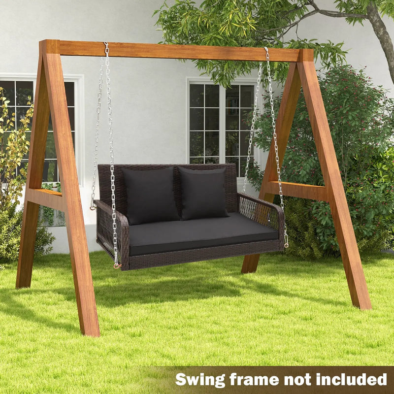 2-Person Outdoor Wicker Porch Swing with Seat and Back Cushions by DirectDeals