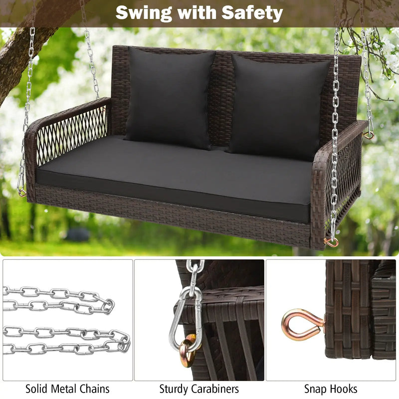 2-Person Outdoor Wicker Porch Swing with Seat and Back Cushions by DirectDeals