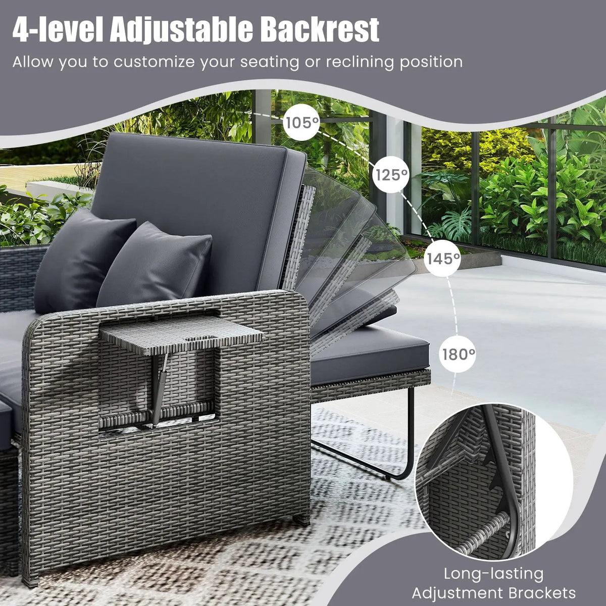 Patio Wicker Loveseat Sofa with Multipurpose Ottoman and Retractable Side Tray, photo 29 of 32