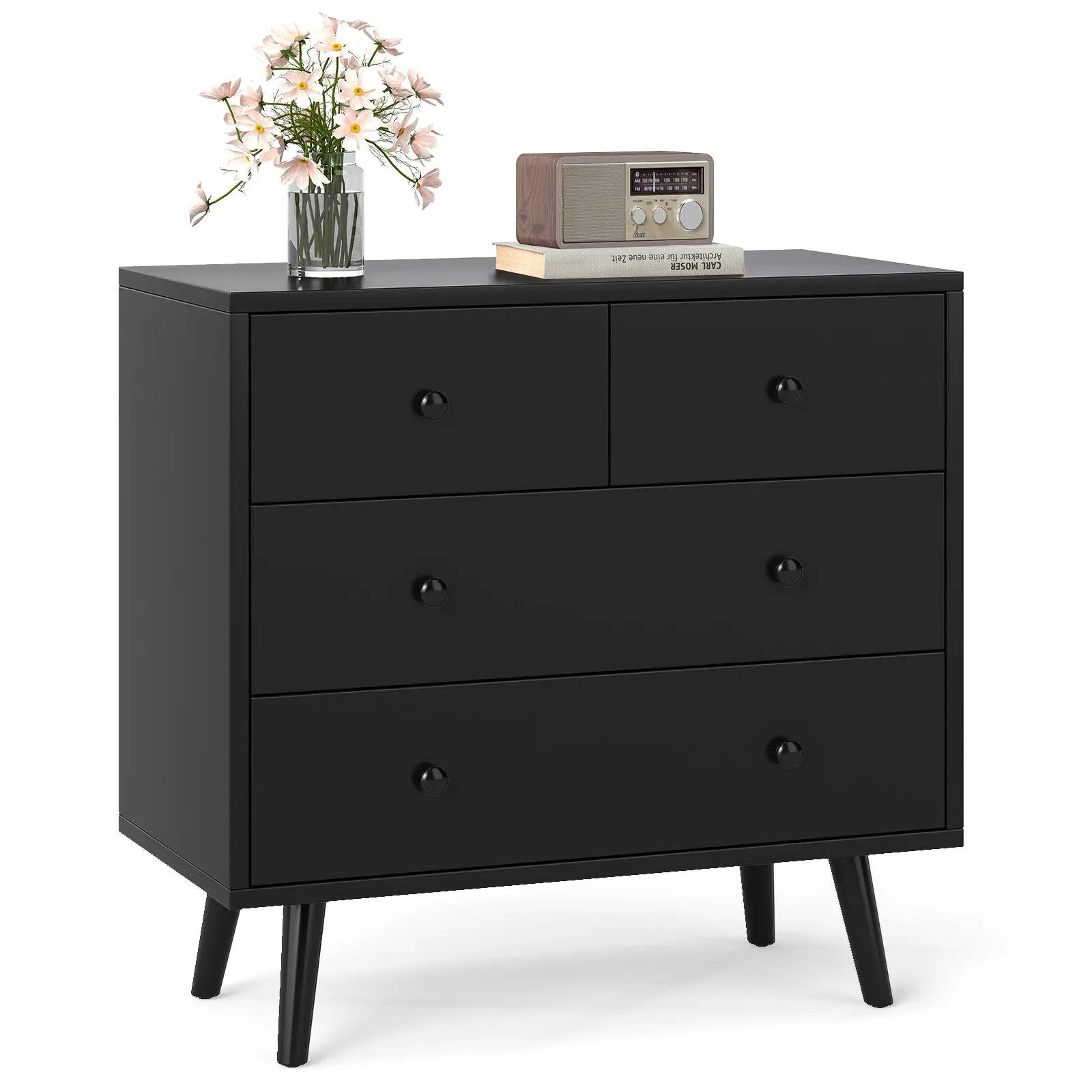 Wide Wooden Dresser with 4 Drawers for Bedroom Living Room by DirectDeals