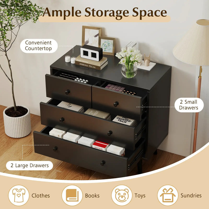 Wide Wooden Dresser with 4 Drawers for Bedroom Living Room by DirectDeals