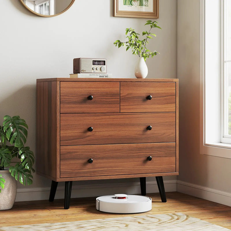 Wide Wooden Dresser with 4 Drawers for Bedroom Living Room by DirectDeals