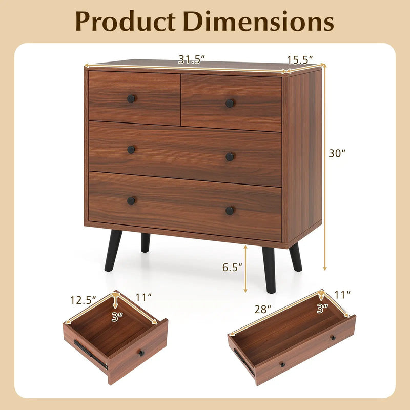 Wide Wooden Dresser with 4 Drawers for Bedroom Living Room by DirectDeals