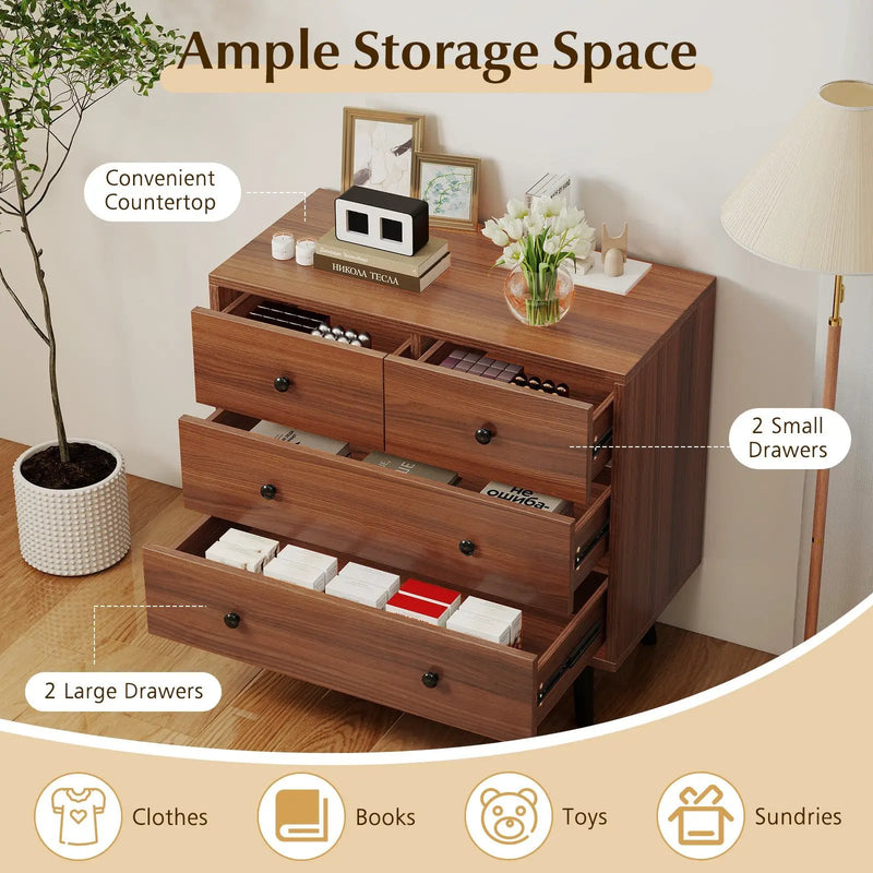 Wide Wooden Dresser with 4 Drawers for Bedroom Living Room by DirectDeals