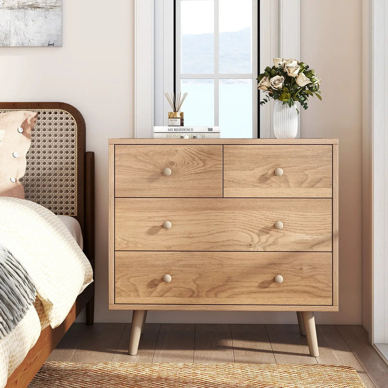 Wide Wooden Dresser with 4 Drawers for Bedroom Living Room by DirectDeals