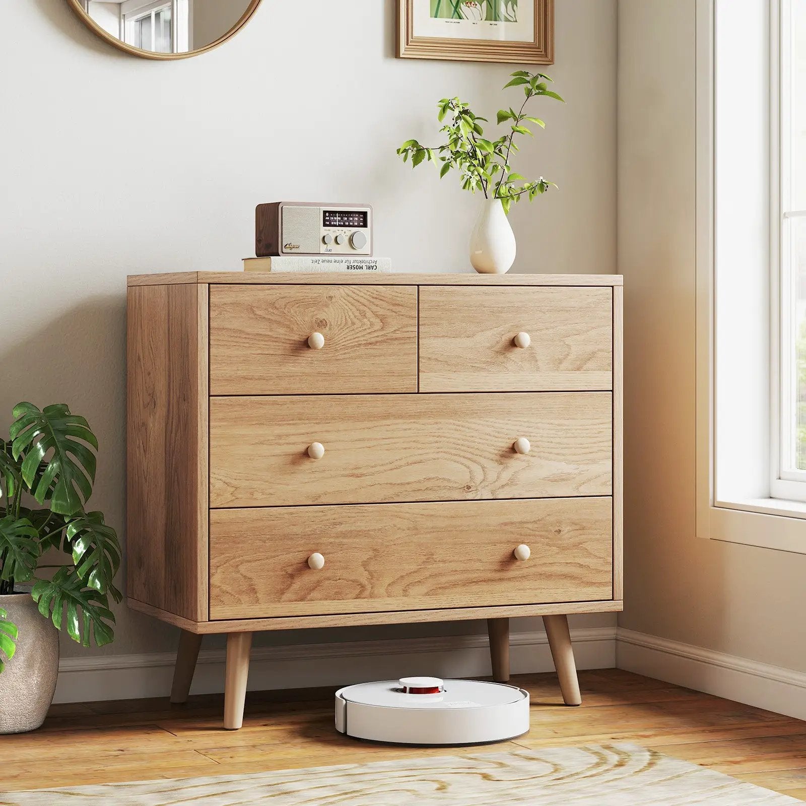 Wide Wooden Dresser with 4 Drawers for Bedroom Living Room by DirectDeals