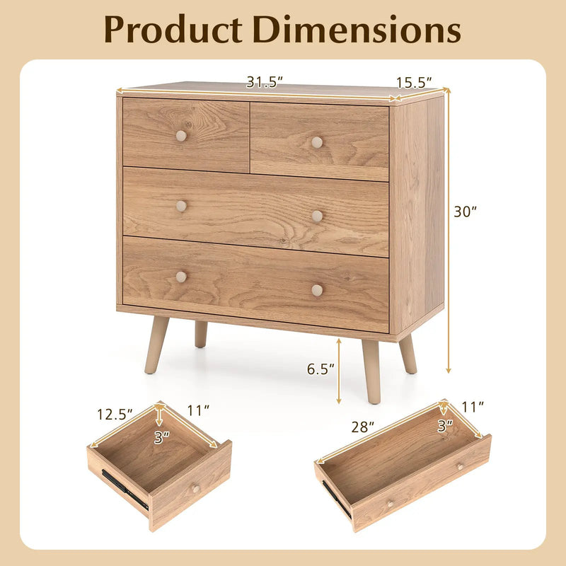 Wide Wooden Dresser with 4 Drawers for Bedroom Living Room by DirectDeals