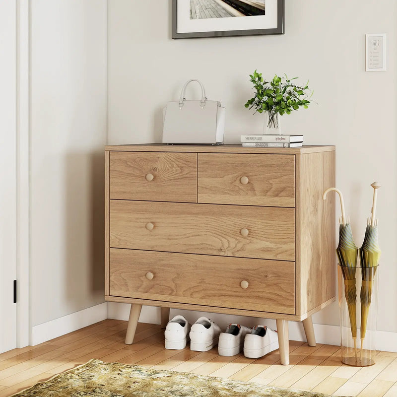 Wide Wooden Dresser with 4 Drawers for Bedroom Living Room by DirectDeals