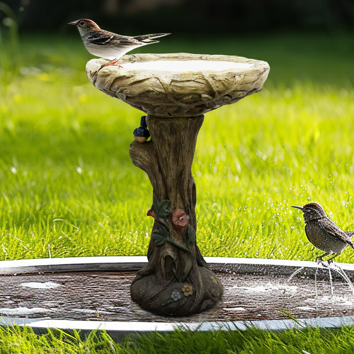 Concrete Bird Bath Rustic Trunk with Vines 24 Inch, photo 4 of 11