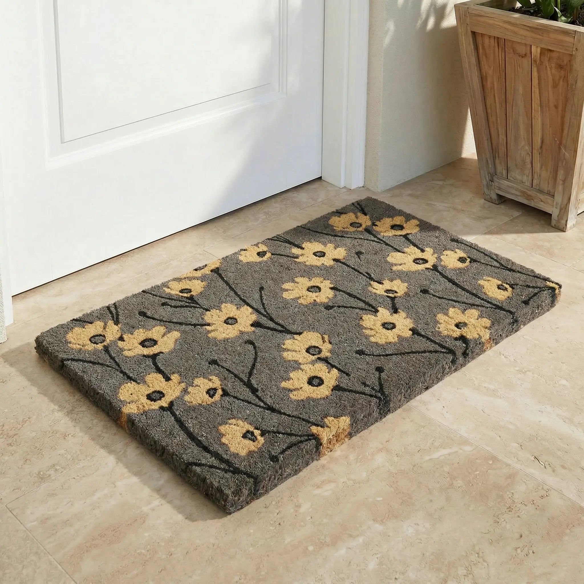 Wild Flowers - Gray Coir Doormat by Fab Habitat