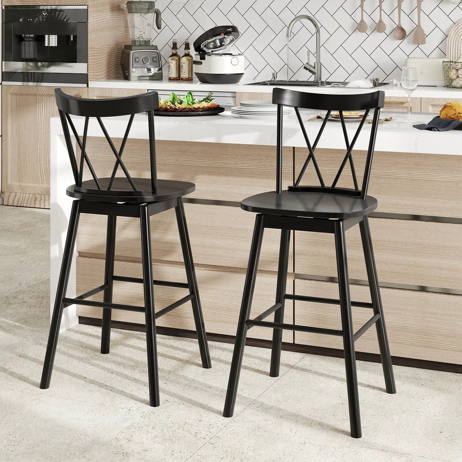 Set of 2 Windsor Bar Stool with Ergonomic Backrest and Footrests by DirectDeals