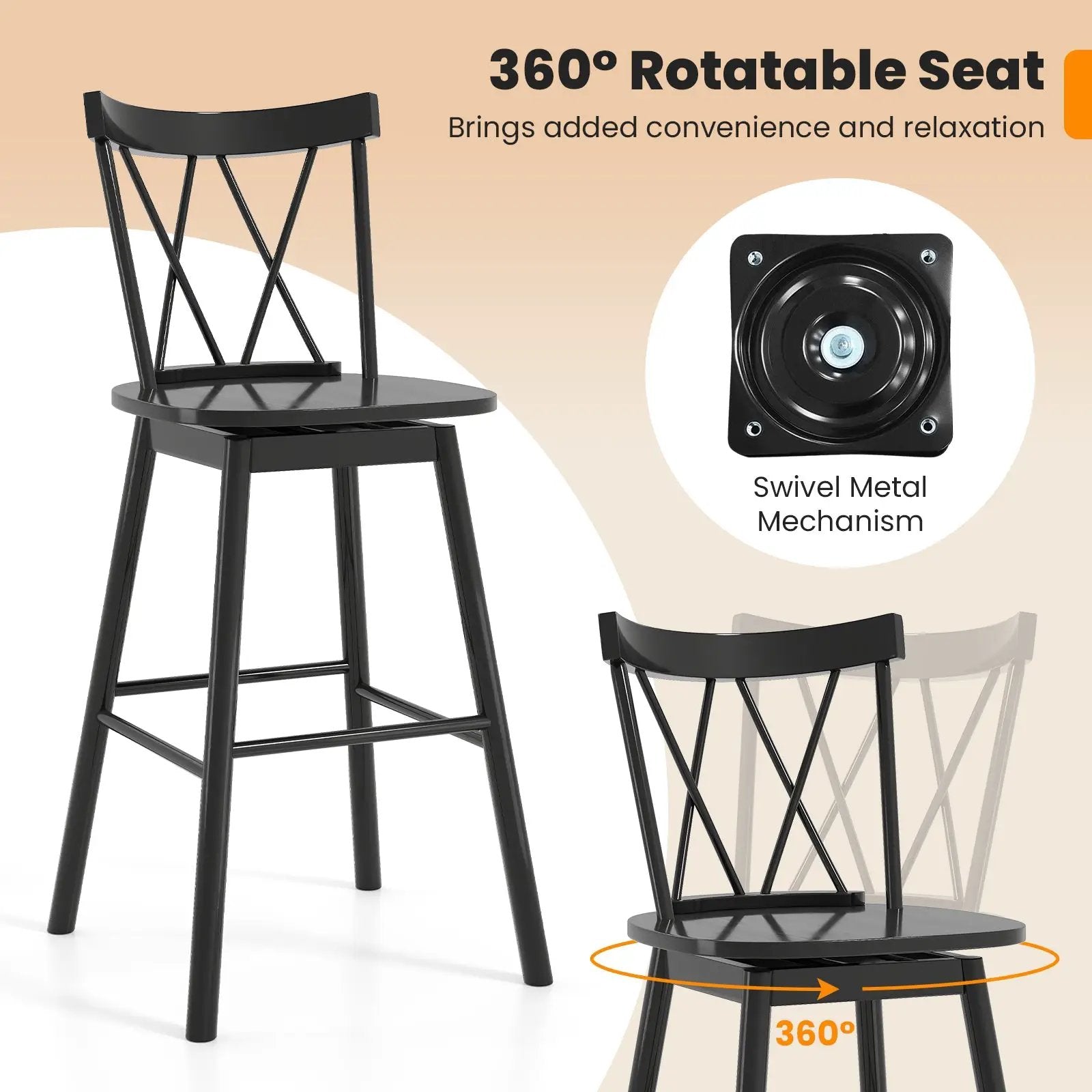 Set of 2 Windsor Bar Stool with Ergonomic Backrest and Footrests by DirectDeals