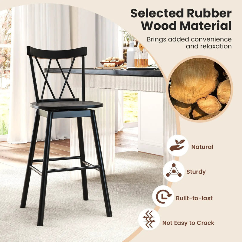 Set of 2 Windsor Bar Stool with Ergonomic Backrest and Footrests by DirectDeals