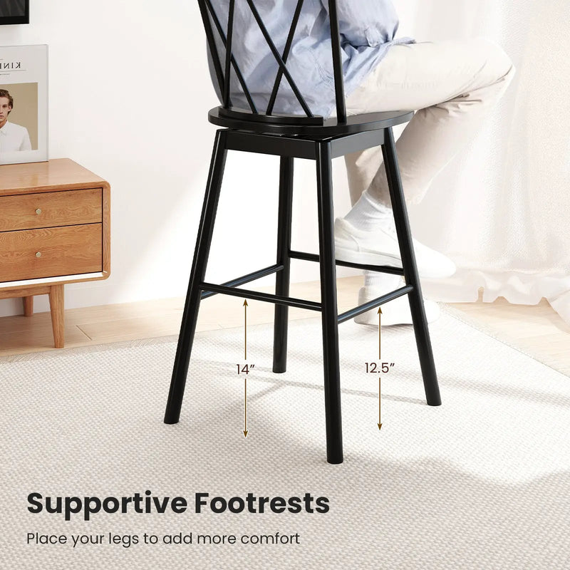 Set of 2 Windsor Bar Stool with Ergonomic Backrest and Footrests by DirectDeals