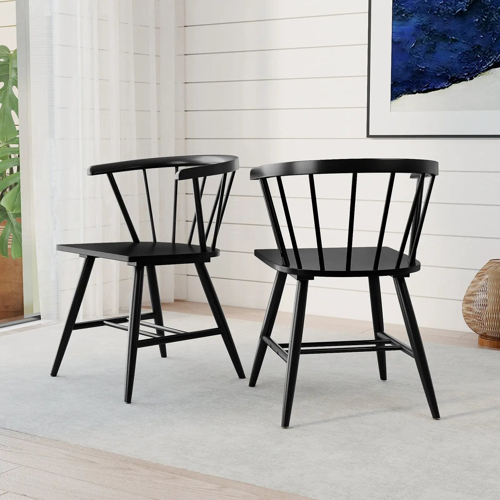 Windsor Dining Chair Set of 2 Mid-Century Modern Black Kitchen Chairs-Black by DirectDeals