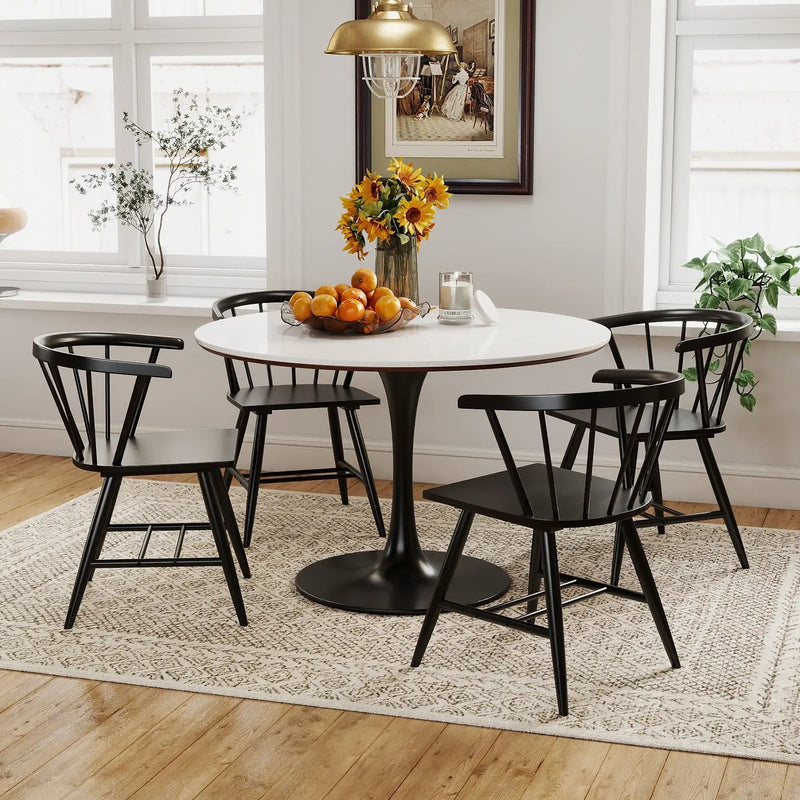 Windsor Dining Chair Set of 2 Mid-Century Modern Black Kitchen Chairs-Black by DirectDeals