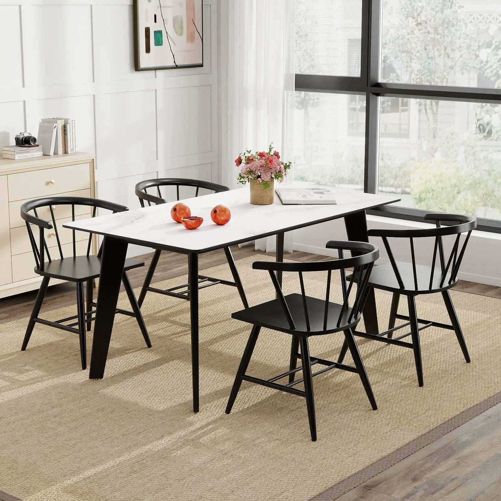Windsor Dining Chair Set of 4 Mid-Century Modern Black Kitchen Chairs-Black by DirectDeals