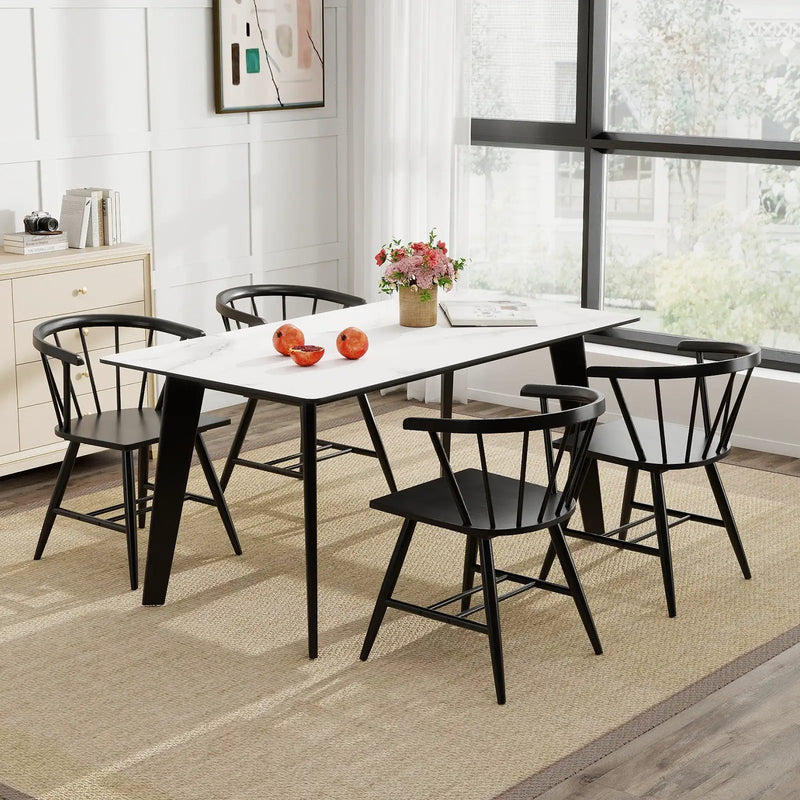 Windsor Dining Chair Set of 4 Mid-Century Modern Black Kitchen Chairs-Black by DirectDeals