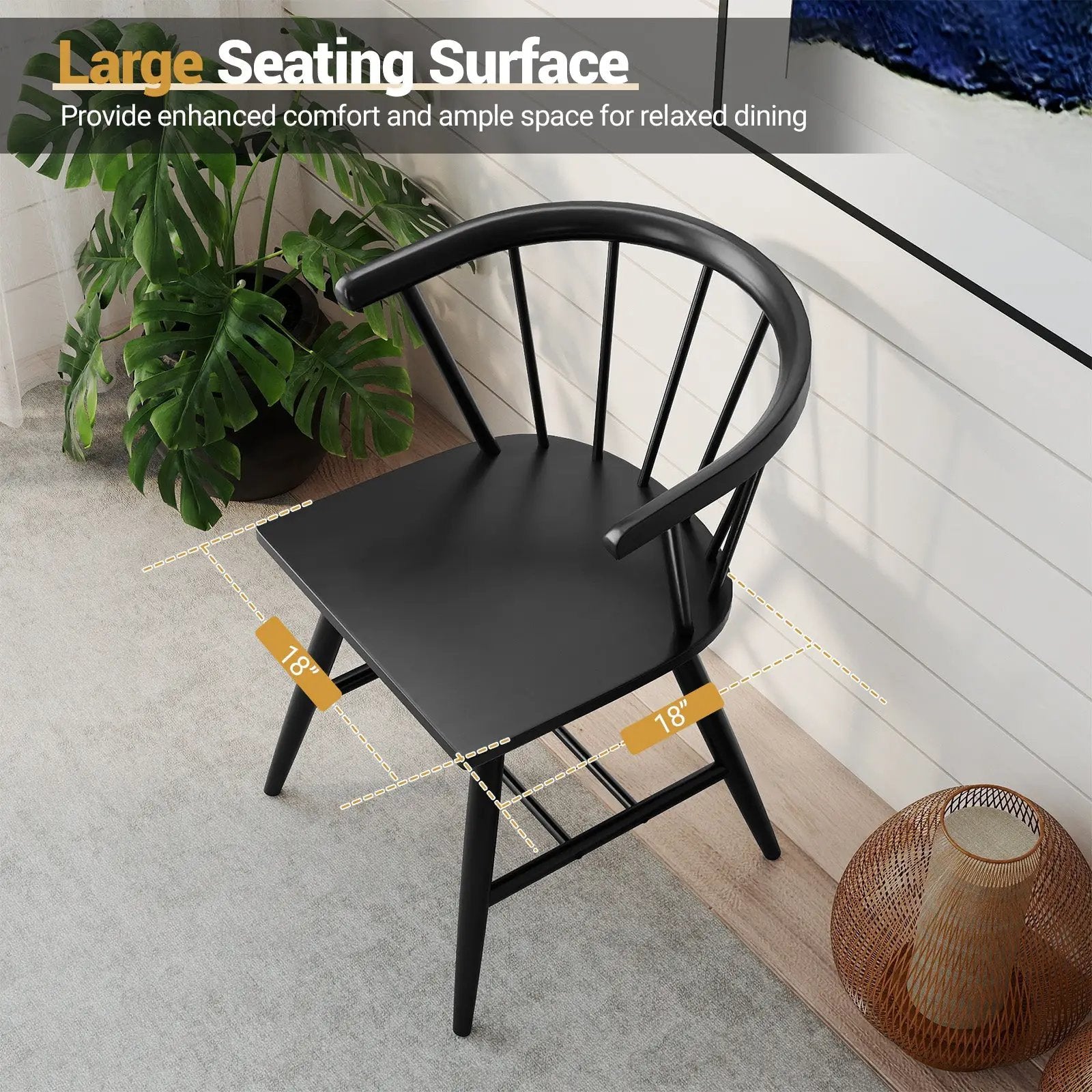Windsor Dining Chair Set of 4 Mid-Century Modern Black Kitchen Chairs-Black by DirectDeals