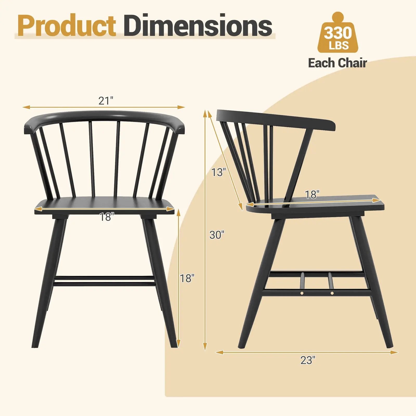 Windsor Dining Chair Set of 4 Mid-Century Modern Black Kitchen Chairs-Black by DirectDeals