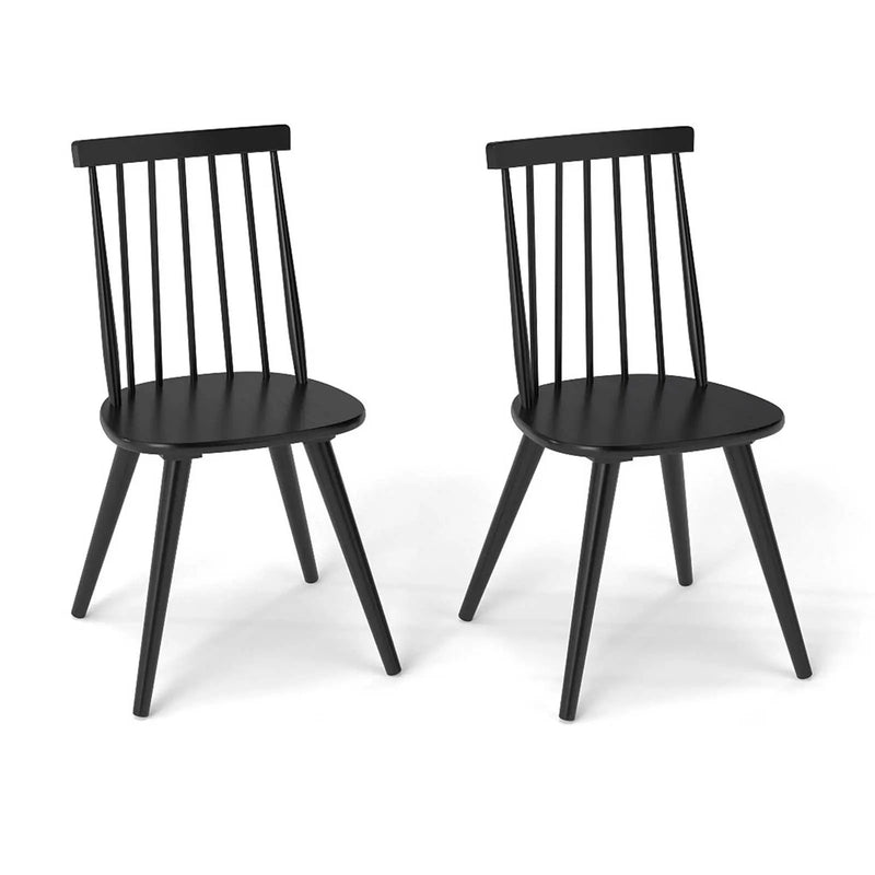 Windsor Dining Chair Set of 2 with Solid Rubber Wood Frame-Black by DirectDeals