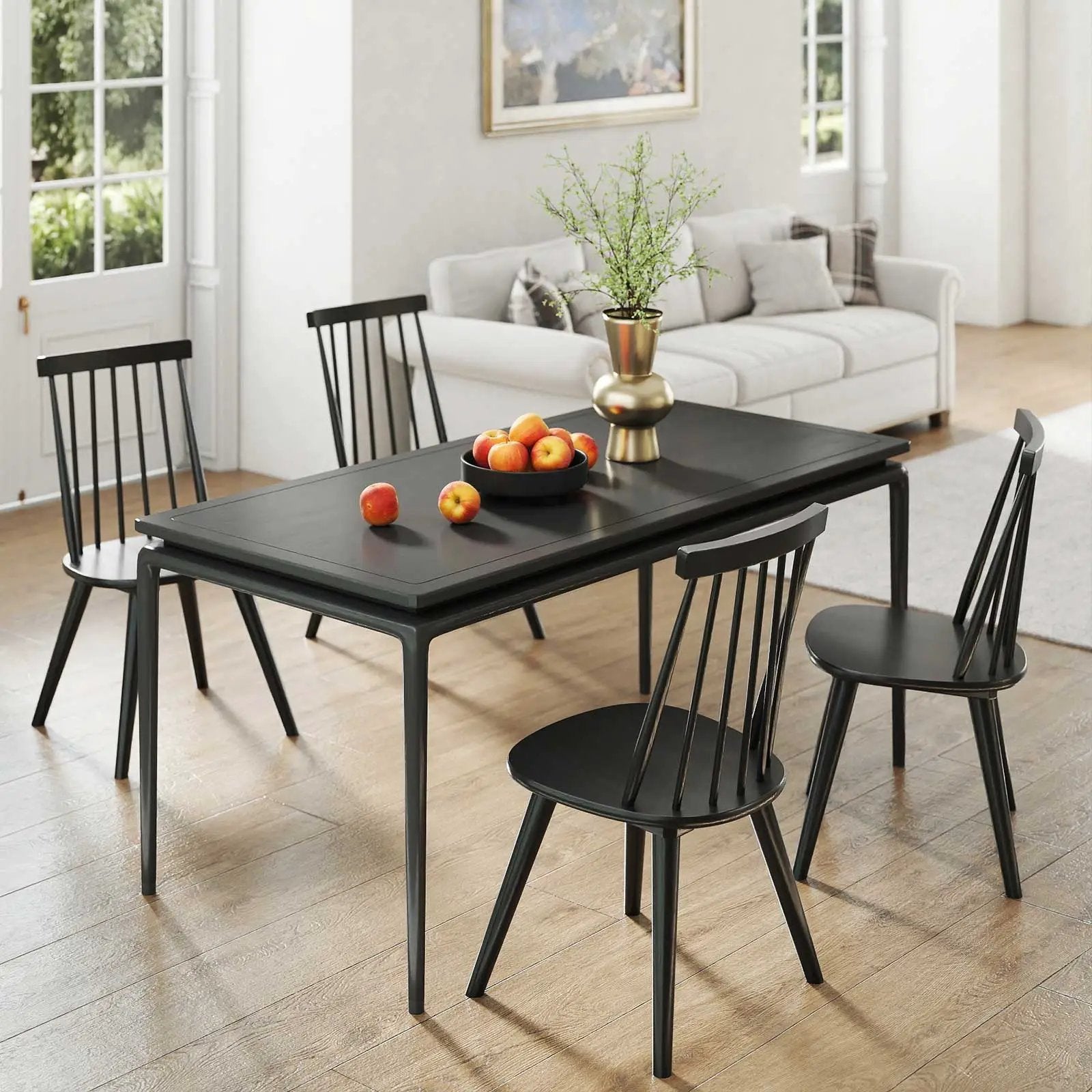 Windsor Dining Chair Set of 2 with Solid Rubber Wood Frame-Black by DirectDeals