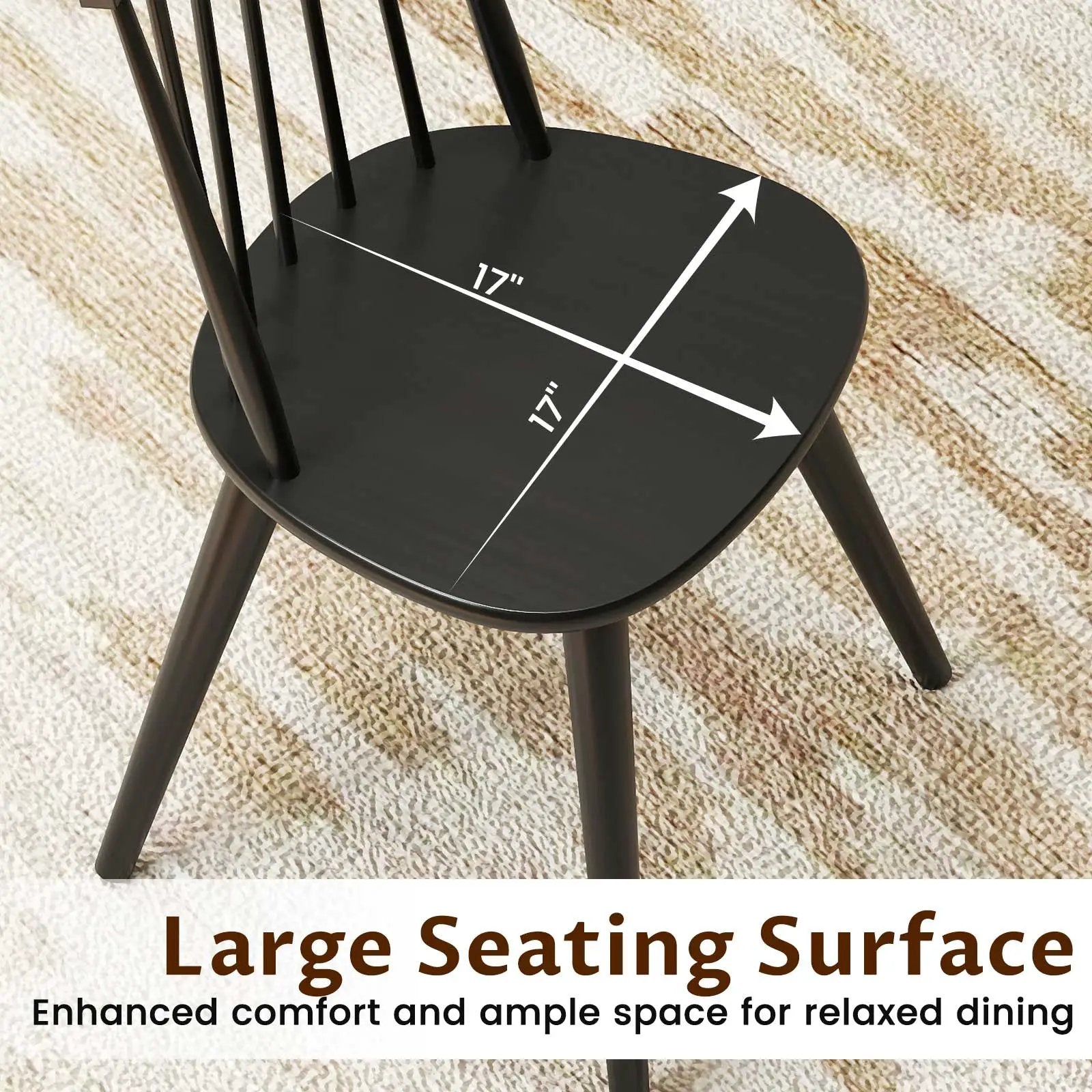 Windsor Dining Chair Set of 2 with Solid Rubber Wood Frame-Black by DirectDeals