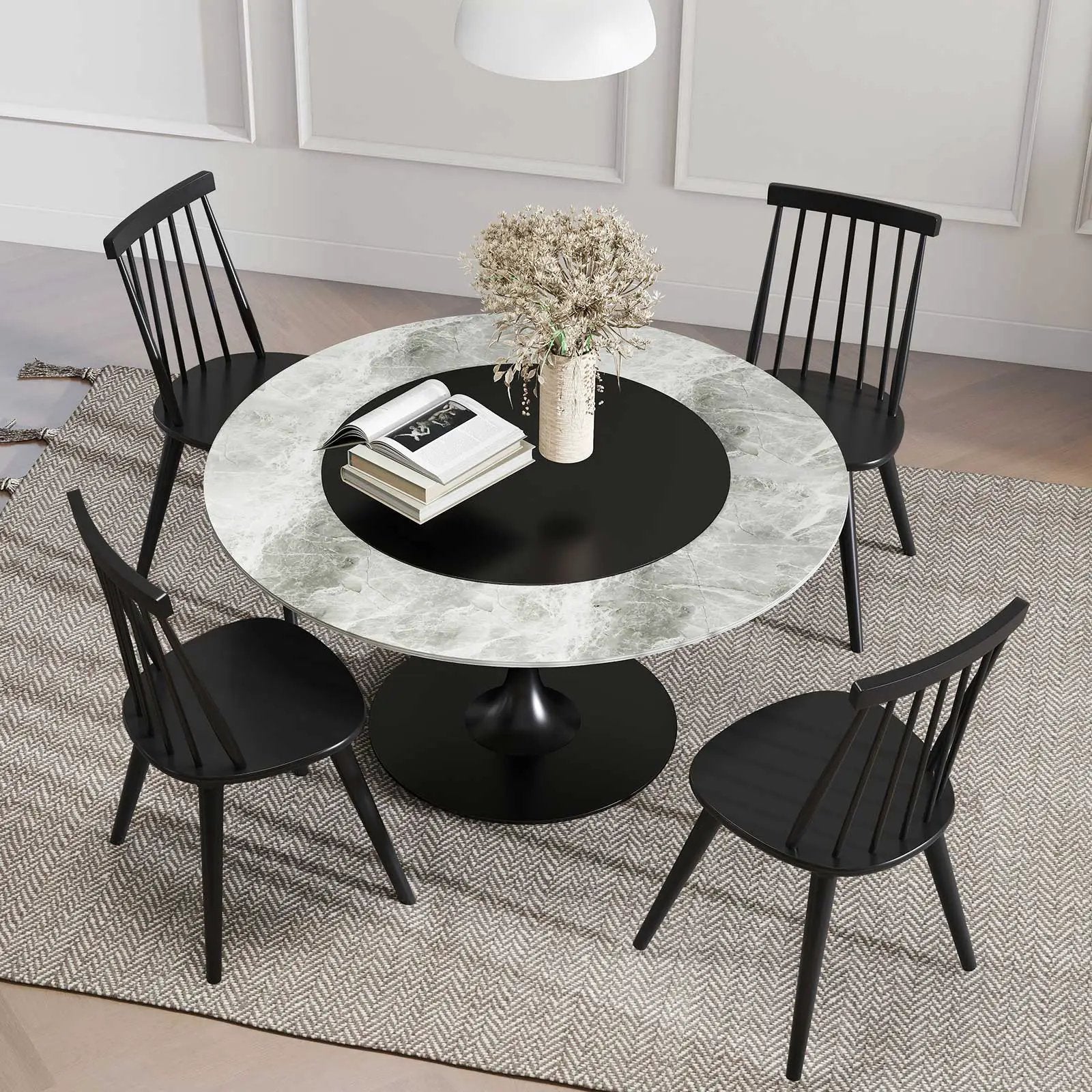Windsor Dining Chair Set of 4 with Solid Rubber Wood Frame-Black by DirectDeals