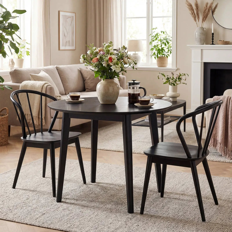 Windsor Dining Chairs Set of 4 with Spindle Backrest-Black by DirectDeals