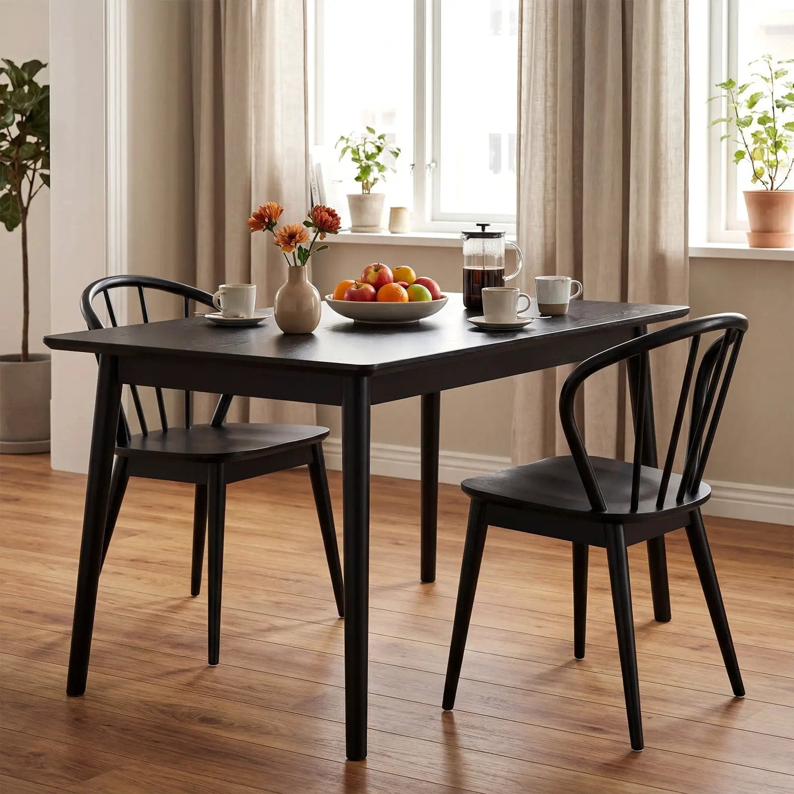 Windsor Dining Chairs Set of 4 with Spindle Backrest-Black by DirectDeals