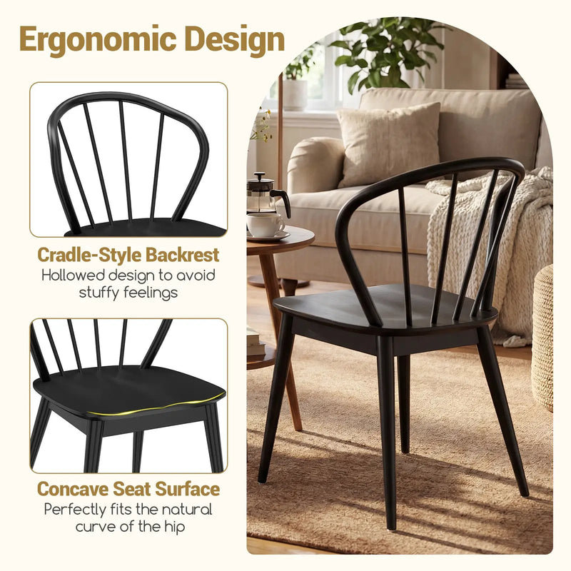 Windsor Dining Chairs Set of 4 with Spindle Backrest-Black by DirectDeals