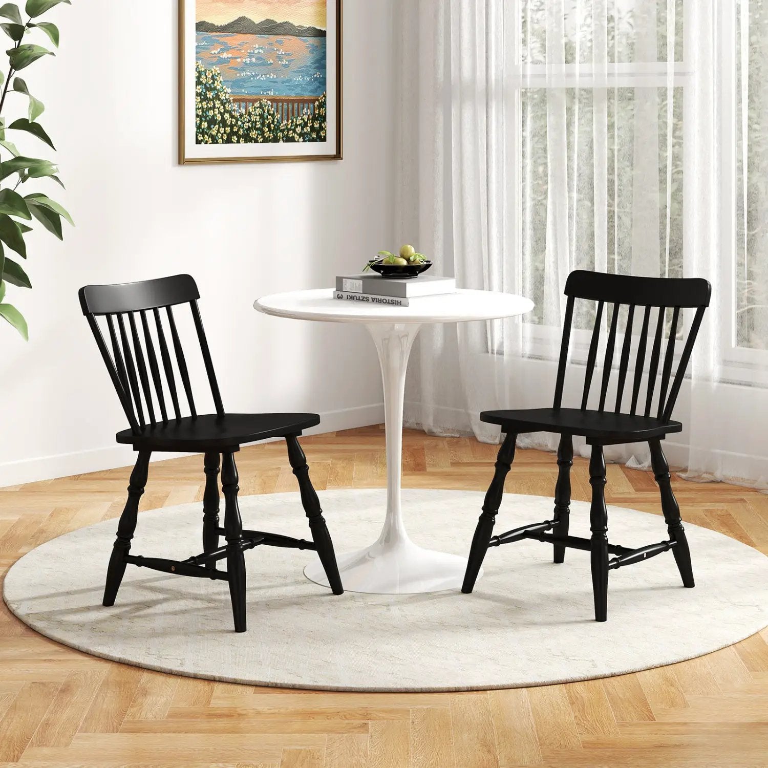 Windsor Dining Chairs Set of 4 with Curved Spindle Back by DirectDeals