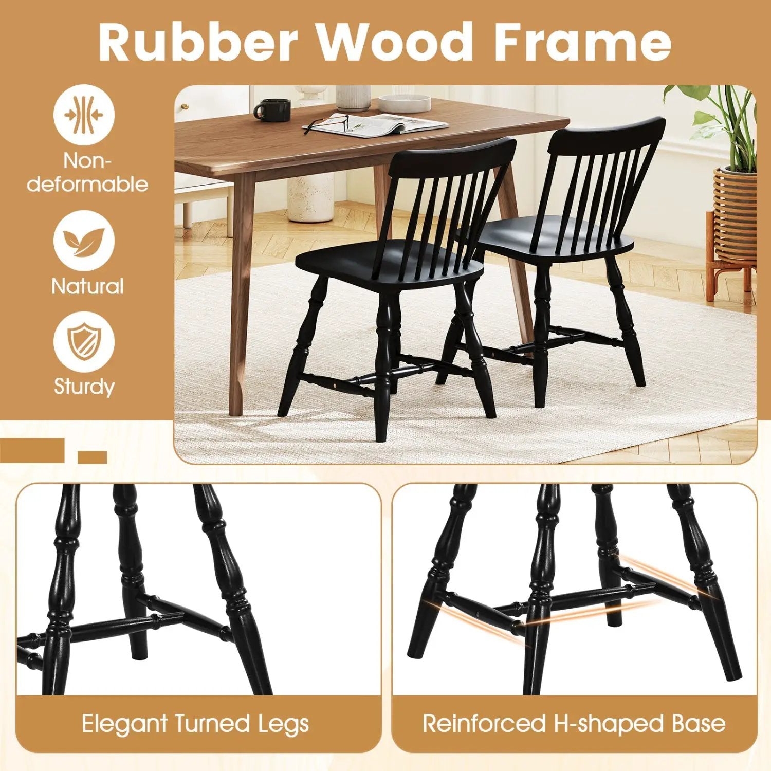 Windsor Dining Chairs Set of 4 with Curved Spindle Back by DirectDeals