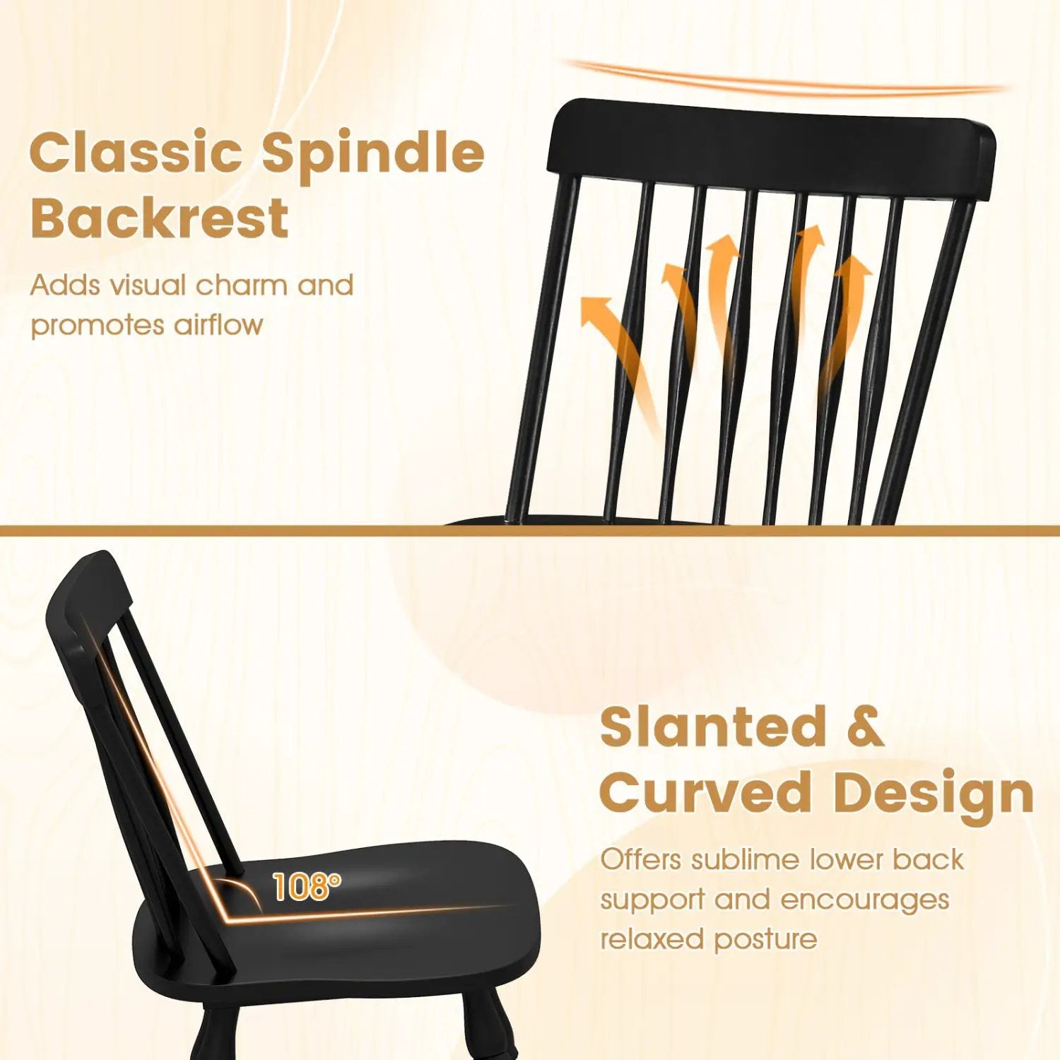 Windsor Dining Chairs Set of 4 with Curved Spindle Back by DirectDeals