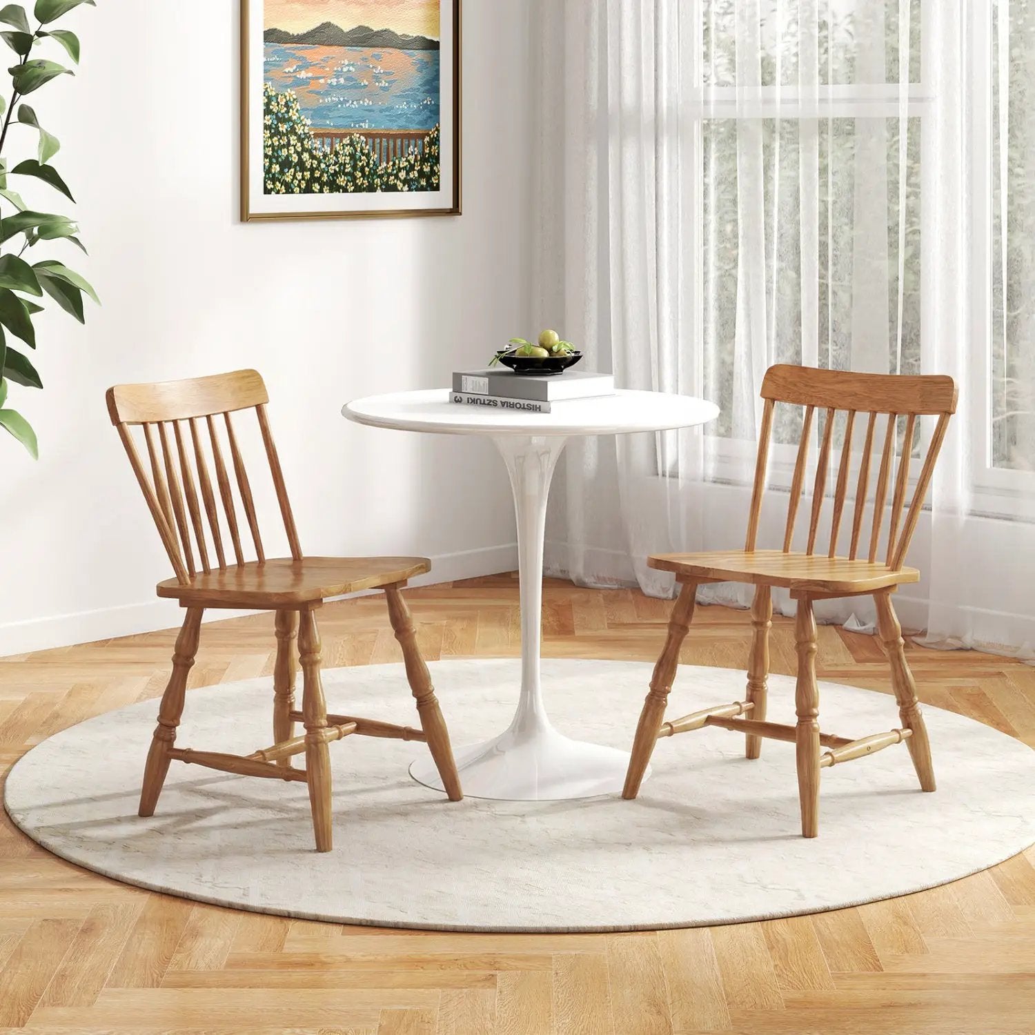 Windsor Dining Chairs Set of 4 with Curved Spindle Back by DirectDeals