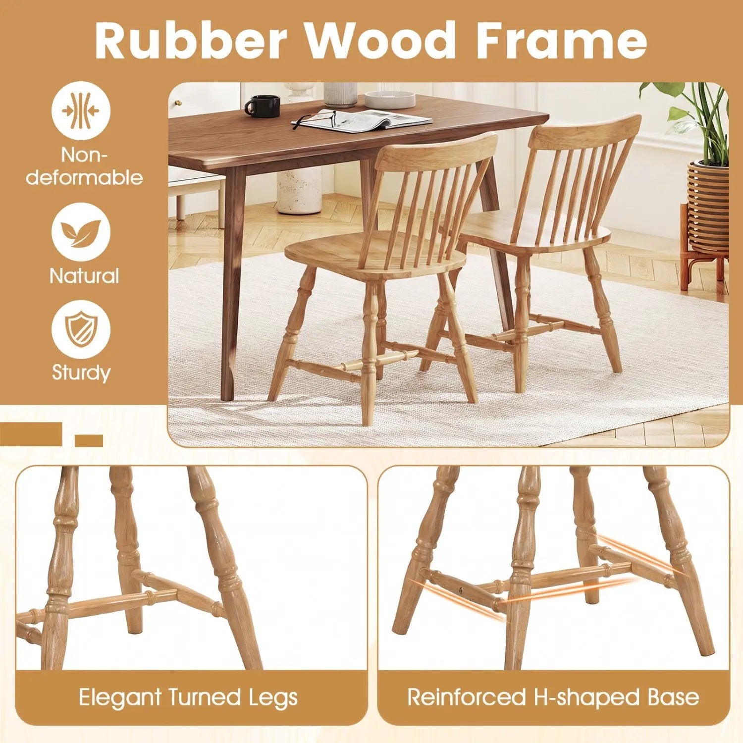 Windsor Dining Chairs Set of 4 with Curved Spindle Back by DirectDeals