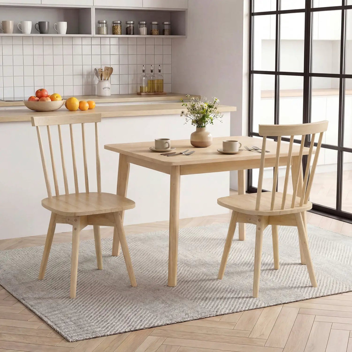 Windsor Dining Chairs Set of 2 Mid Century Rubber Wood Kitchen Chairs with Swivel Seat, photo 3 of 16
