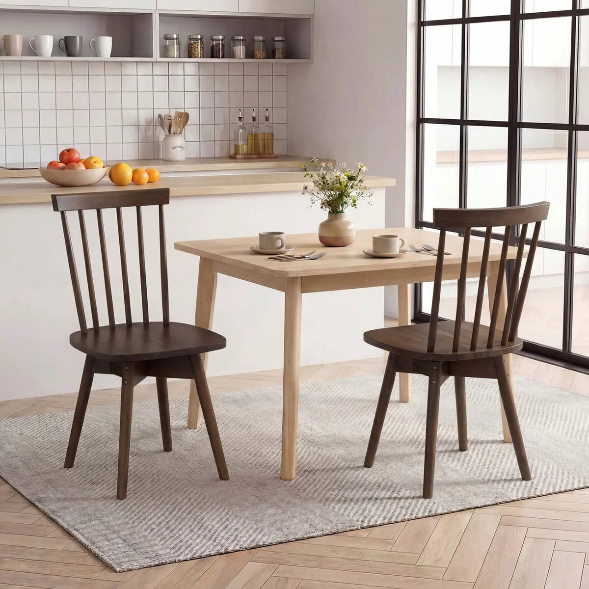 Windsor Dining Chairs Set of 2 Mid Century Rubber Wood Kitchen Chairs with Swivel Seat, photo 10 of 16