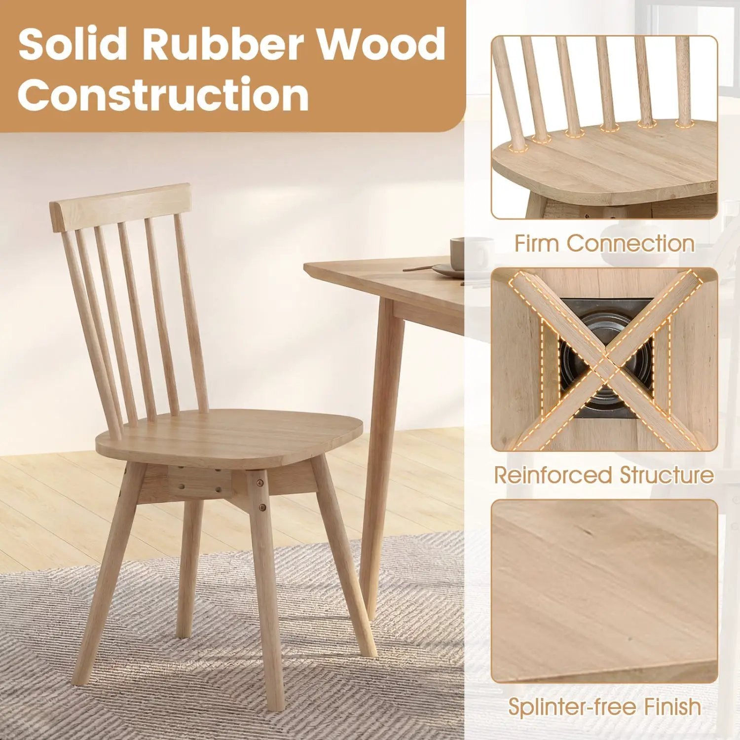 Windsor Dining Chairs Set of 4 Mid Century Rubber Wood Kitchen Chairs with Swivel Seat by DirectDeals