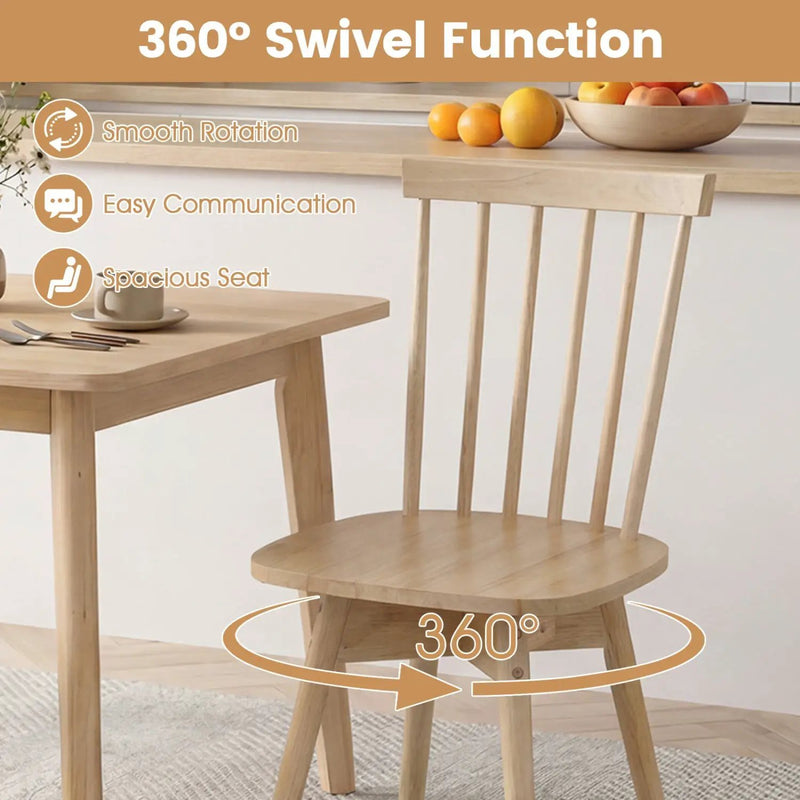Windsor Dining Chairs Set of 4 Mid Century Rubber Wood Kitchen Chairs with Swivel Seat by DirectDeals