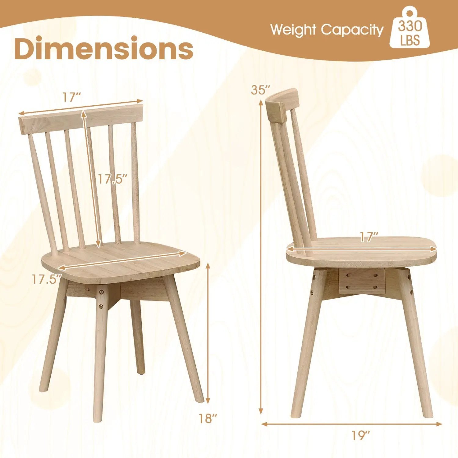 Windsor Dining Chairs Set of 4 Mid Century Rubber Wood Kitchen Chairs with Swivel Seat by DirectDeals