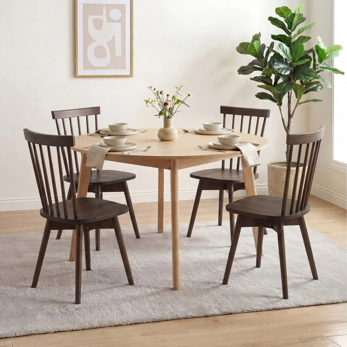 Windsor Dining Chairs Set of 4 Mid Century Rubber Wood Kitchen Chairs with Swivel Seat, photo 10 of 16
