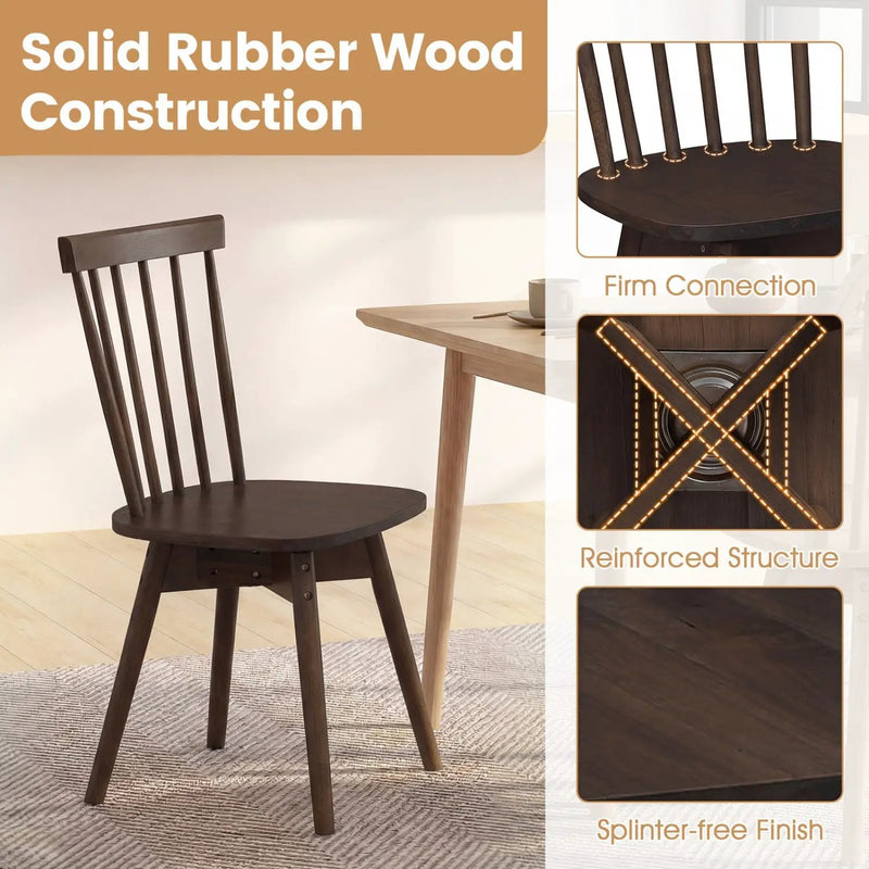 Windsor Dining Chairs Set of 4 Mid Century Rubber Wood Kitchen Chairs with Swivel Seat by DirectDeals