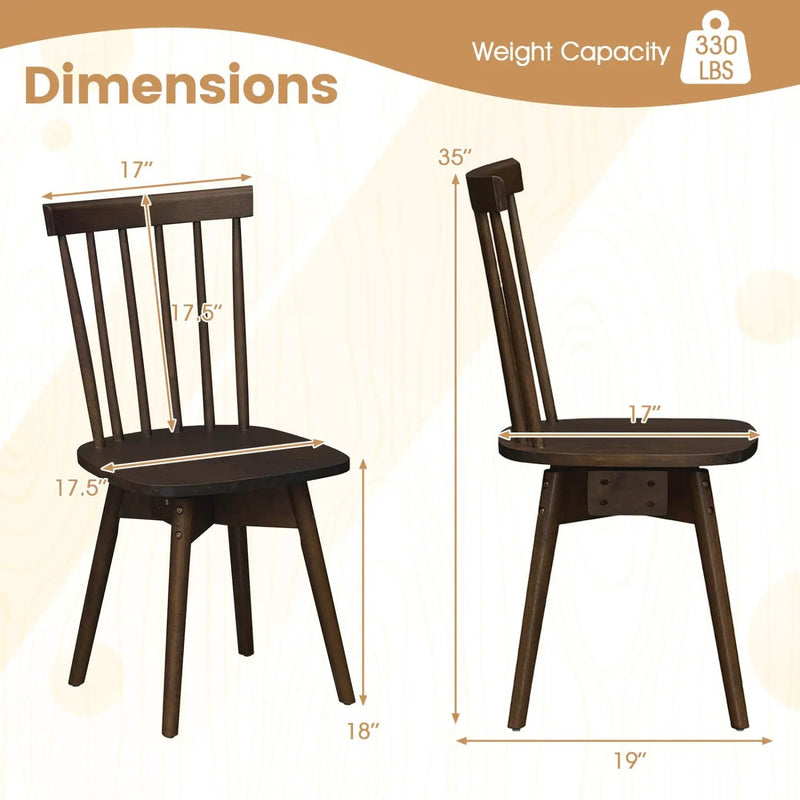 Windsor Dining Chairs Set of 4 Mid Century Rubber Wood Kitchen Chairs with Swivel Seat by DirectDeals