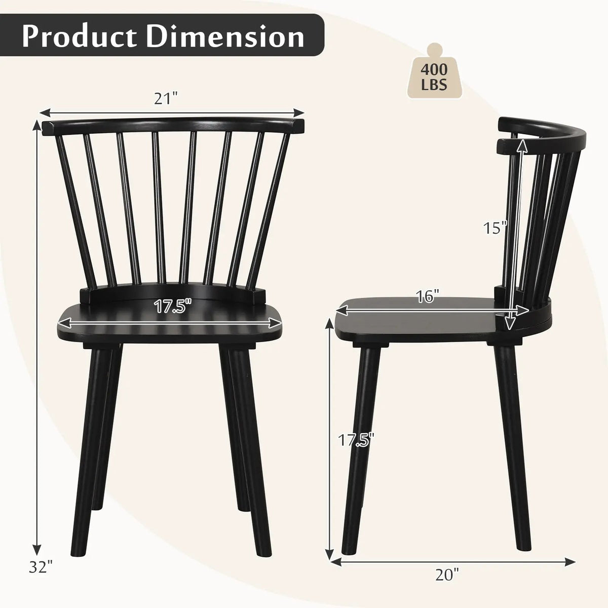 Windsor Dining Chairs Set of 2 Rubber Wood Kitchen Chairs with Spindle Back by DirectDeals