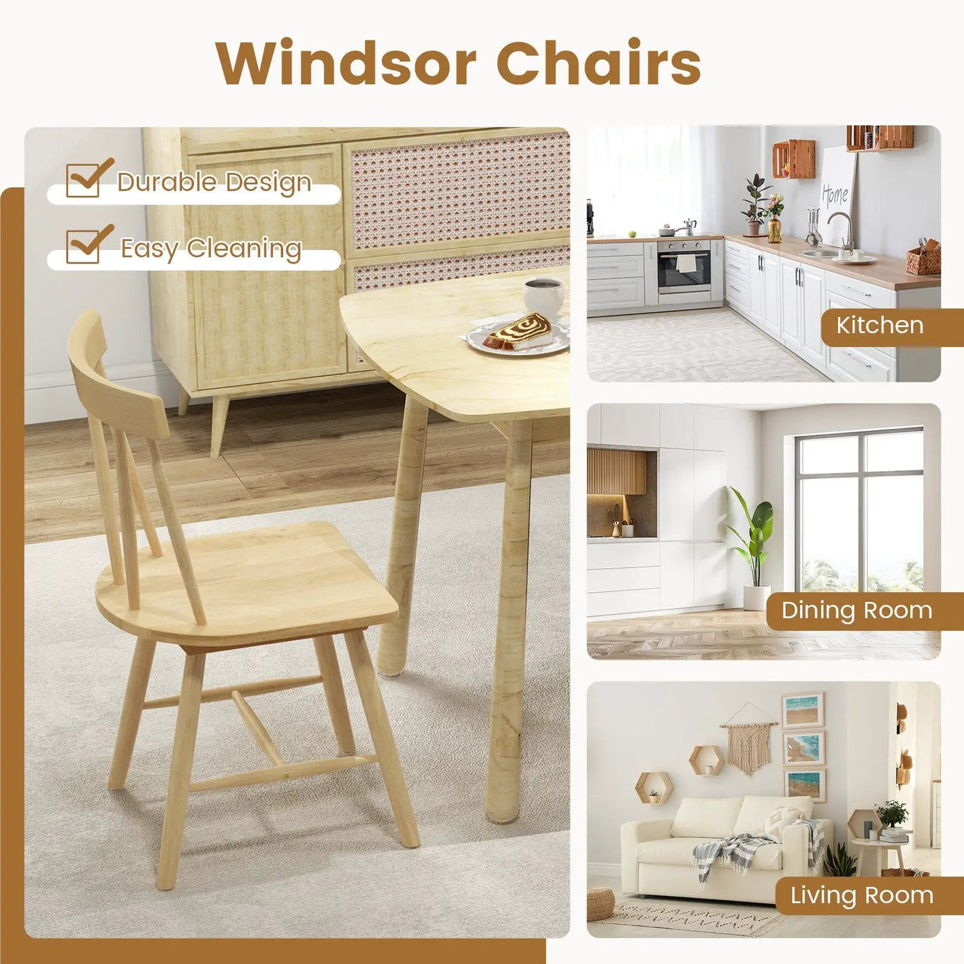 Windsor Style Armless Chairs with Solid Rubber Wood Frame by DirectDeals