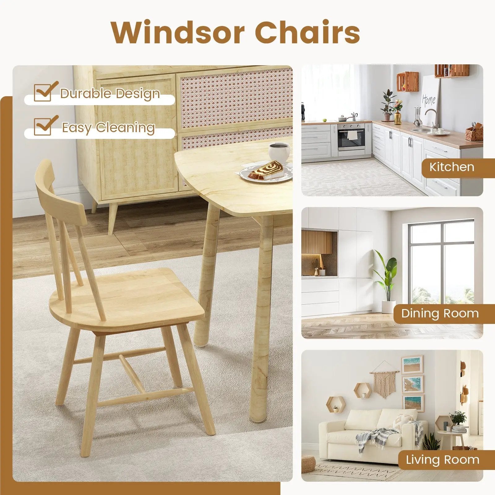 Windsor Style Armless Chairs with Solid Rubber Wood Frame by DirectDeals